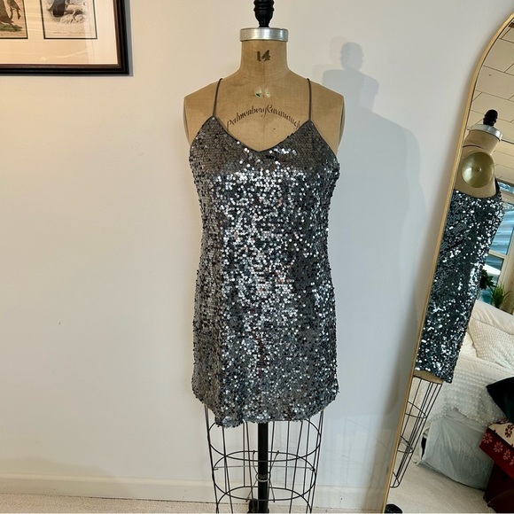 Express Dresses & Skirts - Express Women’s Silver Sequin Slip Mini Dress Sz S EUC
